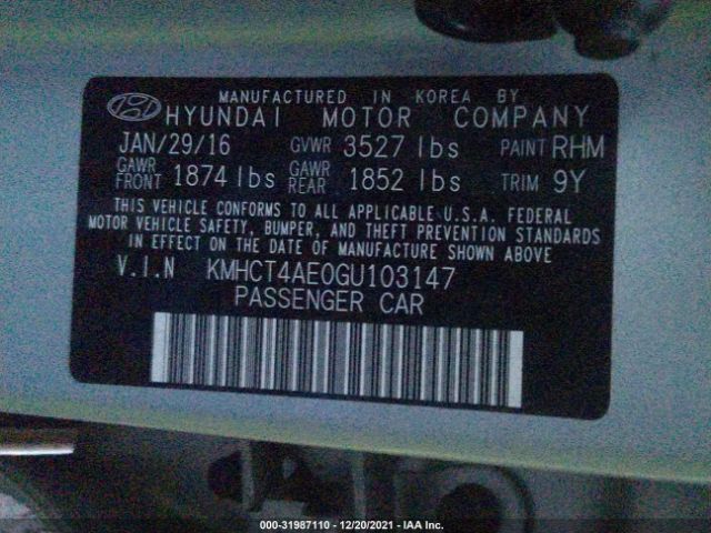 Photo 8 VIN: KMHCT4AE0GU103147 - HYUNDAI ACCENT 