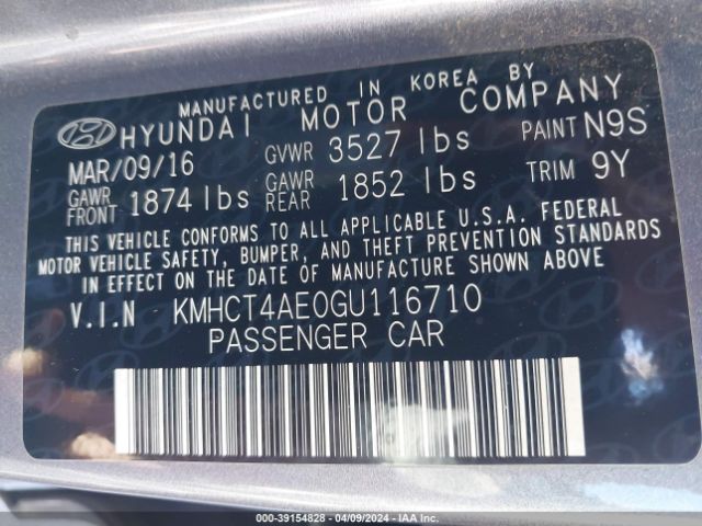 Photo 8 VIN: KMHCT4AE0GU116710 - HYUNDAI ACCENT 