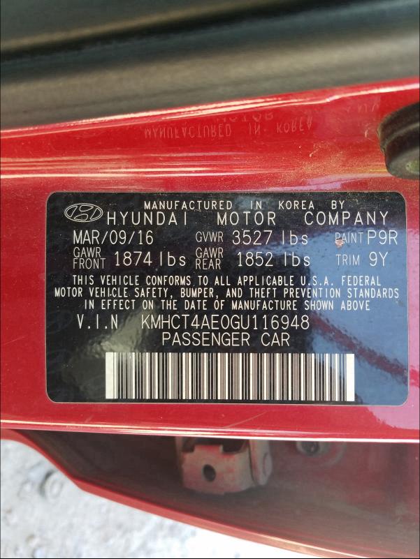 Photo 9 VIN: KMHCT4AE0GU116948 - HYUNDAI ACCENT SE 