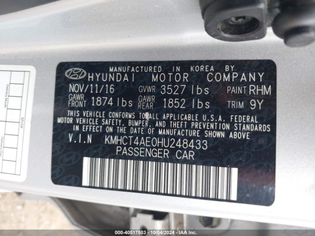 Photo 8 VIN: KMHCT4AE0HU248433 - HYUNDAI ACCENT 