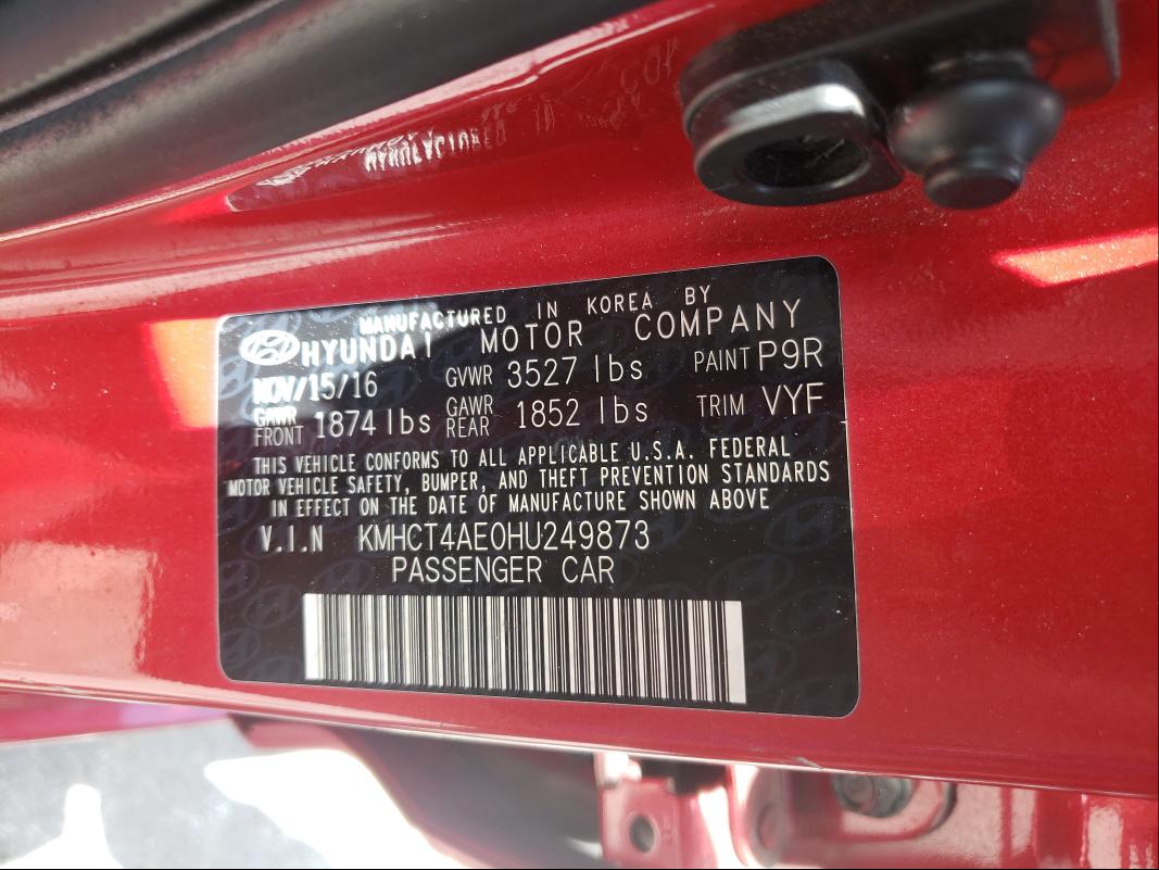 Photo 9 VIN: KMHCT4AE0HU249873 - HYUNDAI ACCENT SE 