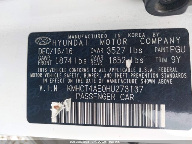 Photo 8 VIN: KMHCT4AE0HU273137 - HYUNDAI ACCENT 