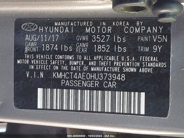 Photo 8 VIN: KMHCT4AE0HU373948 - HYUNDAI ACCENT 