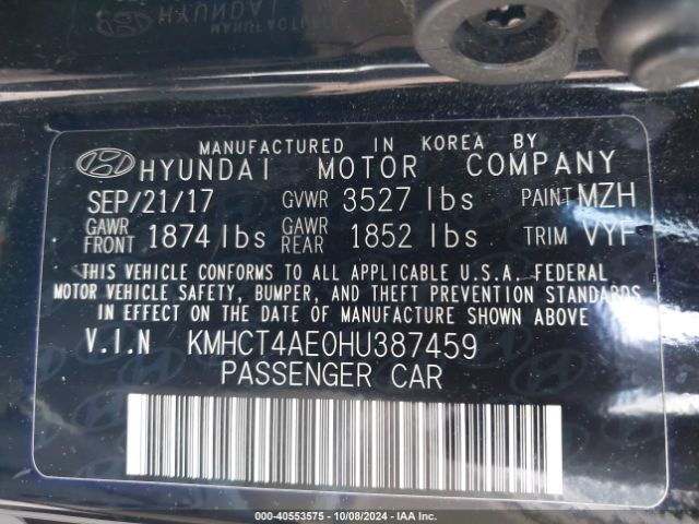 Photo 8 VIN: KMHCT4AE0HU387459 - HYUNDAI ACCENT 