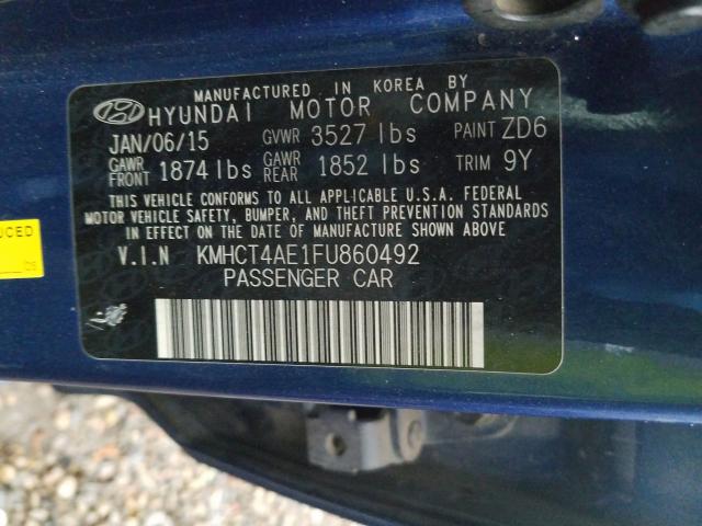 Photo 9 VIN: KMHCT4AE1FU860492 - HYUNDAI ACCENT GLS 