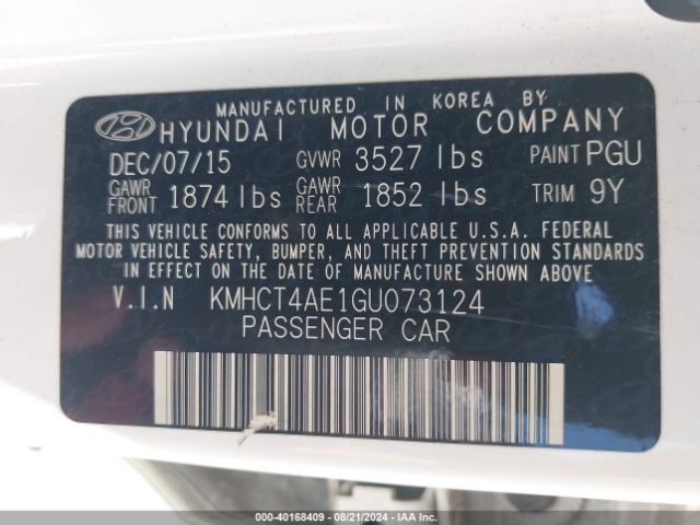 Photo 8 VIN: KMHCT4AE1GU073124 - HYUNDAI ACCENT 