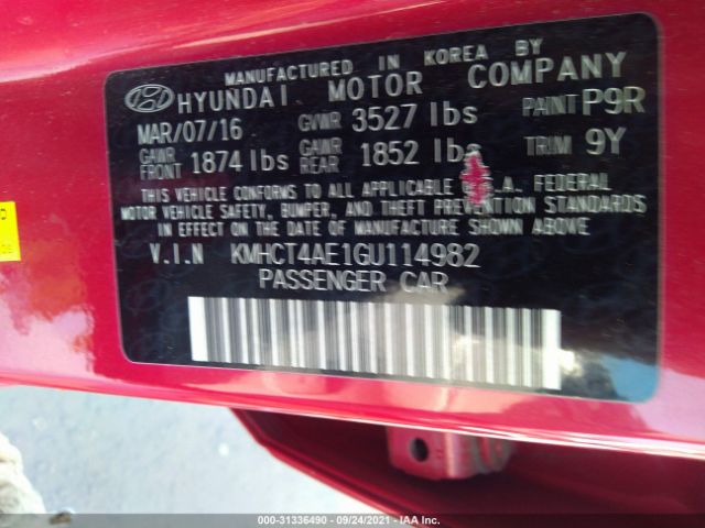 Photo 8 VIN: KMHCT4AE1GU114982 - HYUNDAI ACCENT 