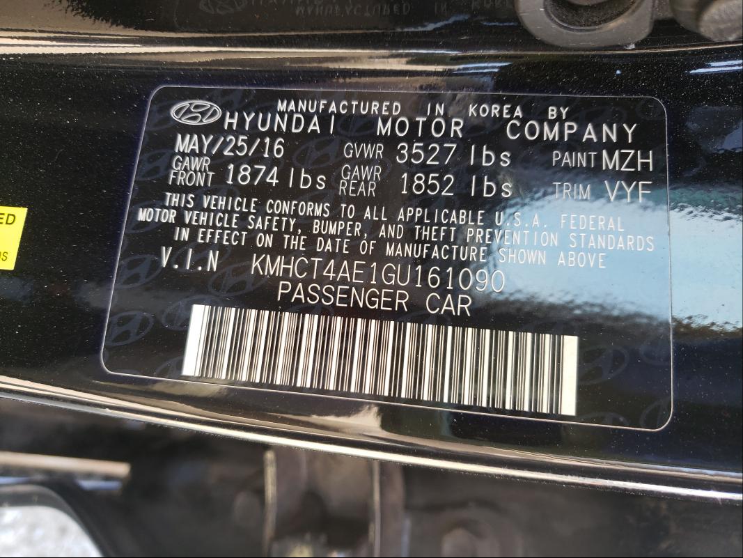 Photo 9 VIN: KMHCT4AE1GU161090 - HYUNDAI ACCENT SE 