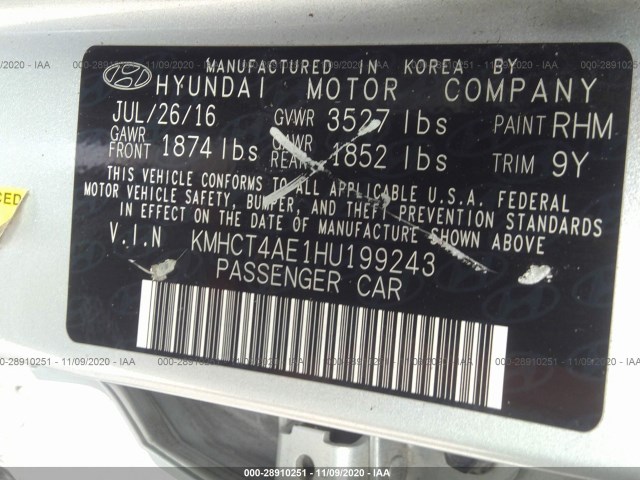 Photo 8 VIN: KMHCT4AE1HU199243 - HYUNDAI ACCENT 