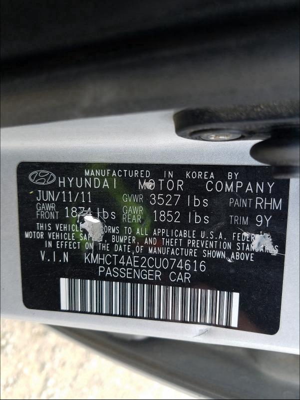 Photo 9 VIN: KMHCT4AE2CU074616 - HYUNDAI ACCENT GLS 