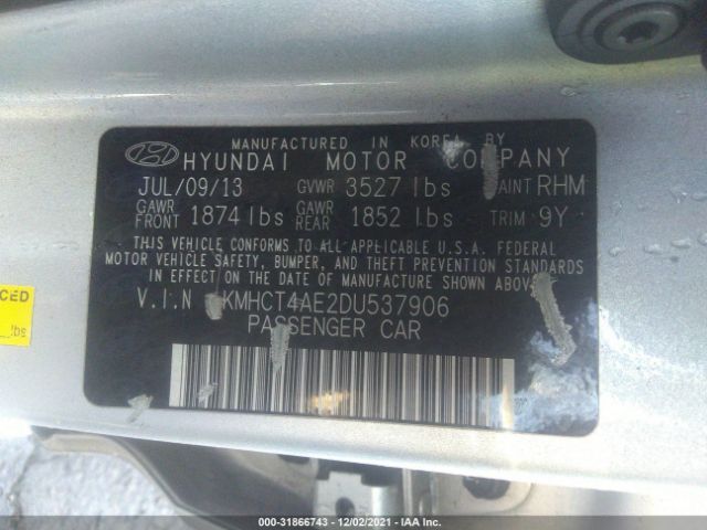 Photo 8 VIN: KMHCT4AE2DU537906 - HYUNDAI ACCENT 