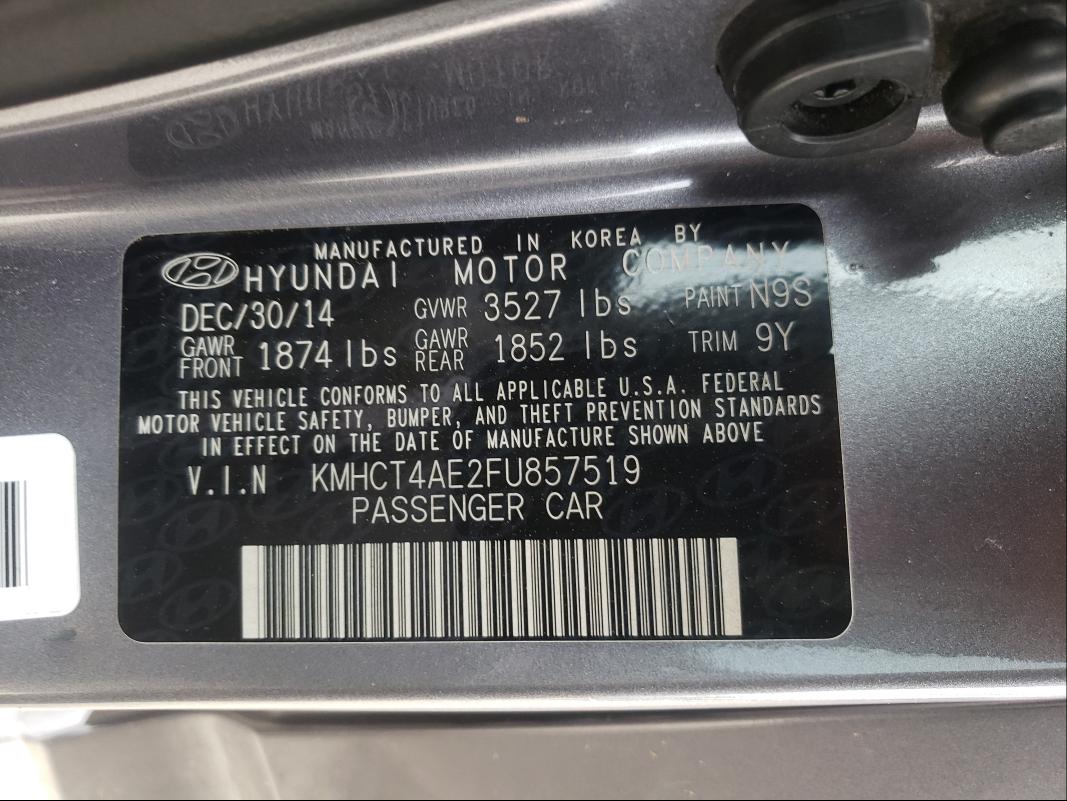 Photo 9 VIN: KMHCT4AE2FU857519 - HYUNDAI ACCENT GLS 