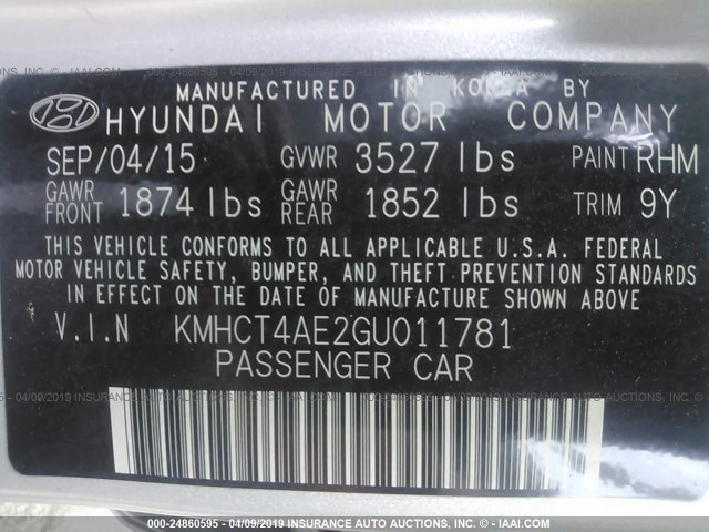 Photo 8 VIN: KMHCT4AE2GU011781 - HYUNDAI ACCENT 