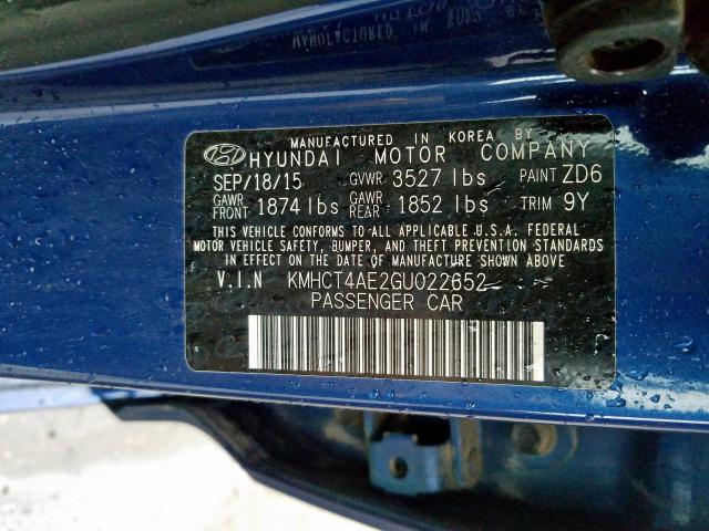 Photo 9 VIN: KMHCT4AE2GU022652 - HYUNDAI ACCENT SE 