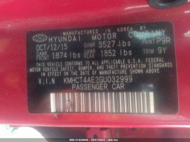 Photo 8 VIN: KMHCT4AE2GU032999 - HYUNDAI ACCENT 