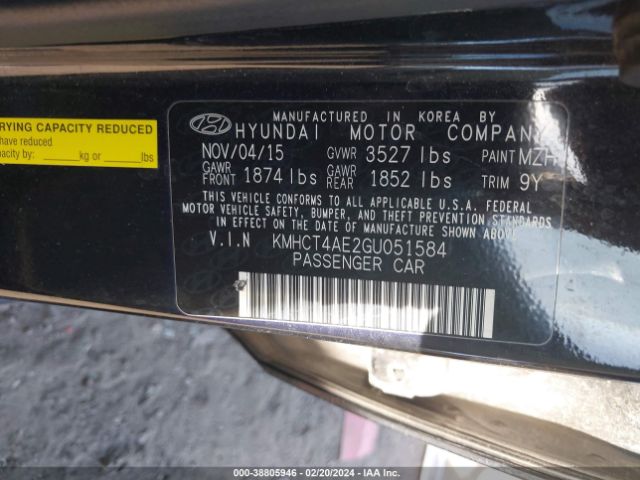 Photo 8 VIN: KMHCT4AE2GU051584 - HYUNDAI ACCENT 