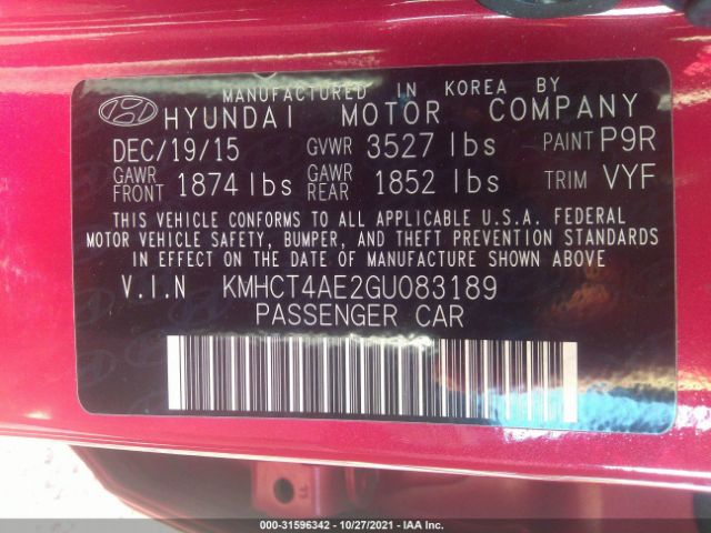 Photo 8 VIN: KMHCT4AE2GU083189 - HYUNDAI ACCENT 