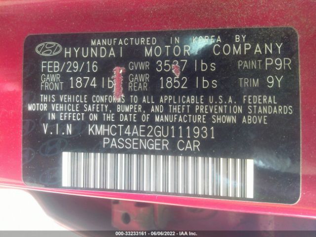 Photo 8 VIN: KMHCT4AE2GU111931 - HYUNDAI ACCENT 