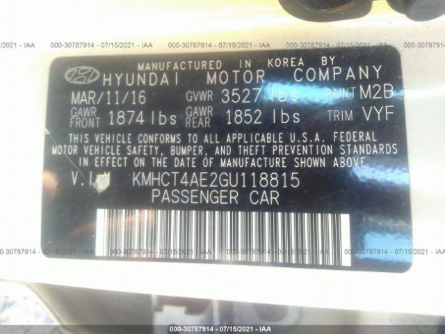 Photo 8 VIN: KMHCT4AE2GU118815 - HYUNDAI ACCENT 