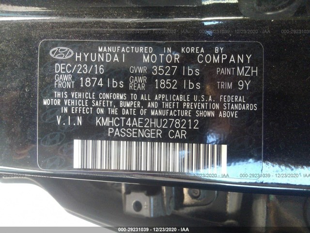 Photo 8 VIN: KMHCT4AE2HU278212 - HYUNDAI ACCENT 