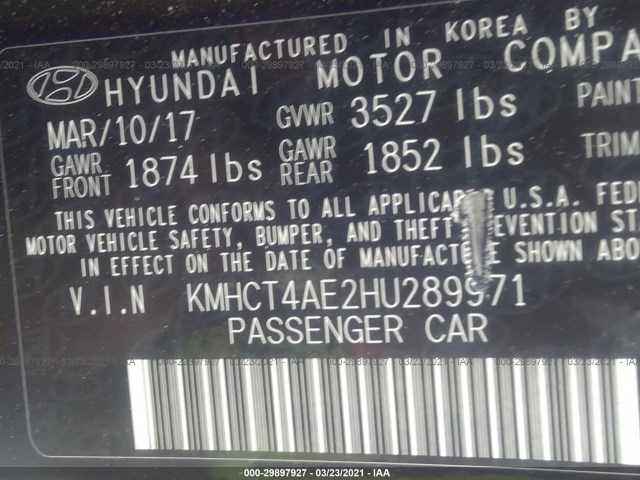 Photo 8 VIN: KMHCT4AE2HU289971 - HYUNDAI ACCENT 