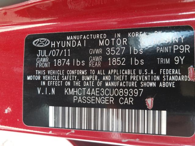 Photo 9 VIN: KMHCT4AE3CU089397 - HYUNDAI ACCENT GLS 