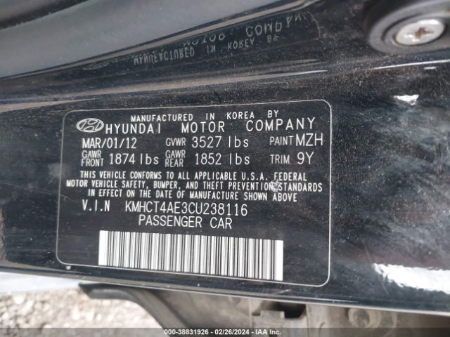 Photo 8 VIN: KMHCT4AE3CU238116 - HYUNDAI ACCENT 