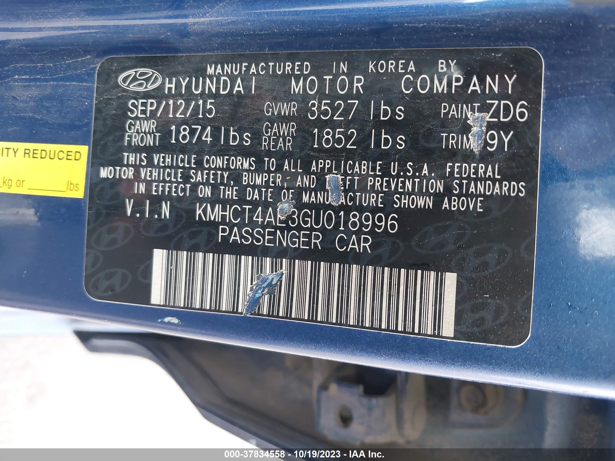 Photo 8 VIN: KMHCT4AE3GU018996 - HYUNDAI ACCENT 