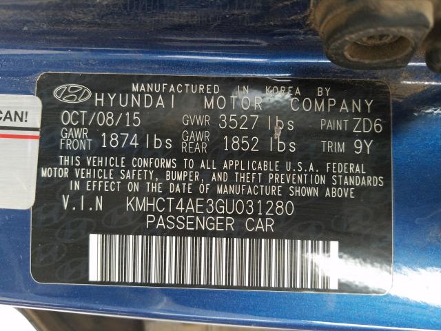 Photo 9 VIN: KMHCT4AE3GU031280 - HYUNDAI ACCENT 