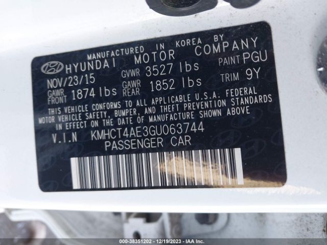 Photo 8 VIN: KMHCT4AE3GU063744 - HYUNDAI ACCENT 