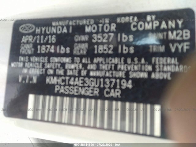 Photo 8 VIN: KMHCT4AE3GU137194 - HYUNDAI ACCENT 