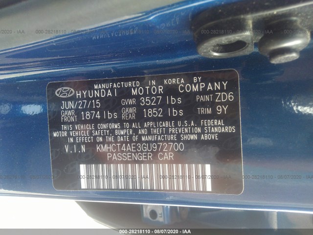 Photo 8 VIN: KMHCT4AE3GU972700 - HYUNDAI ACCENT 