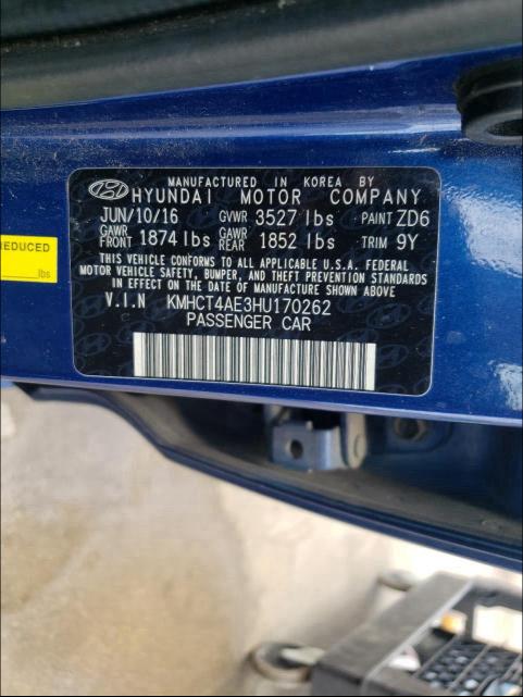 Photo 9 VIN: KMHCT4AE3HU170262 - HYUNDAI ACCENT SE 