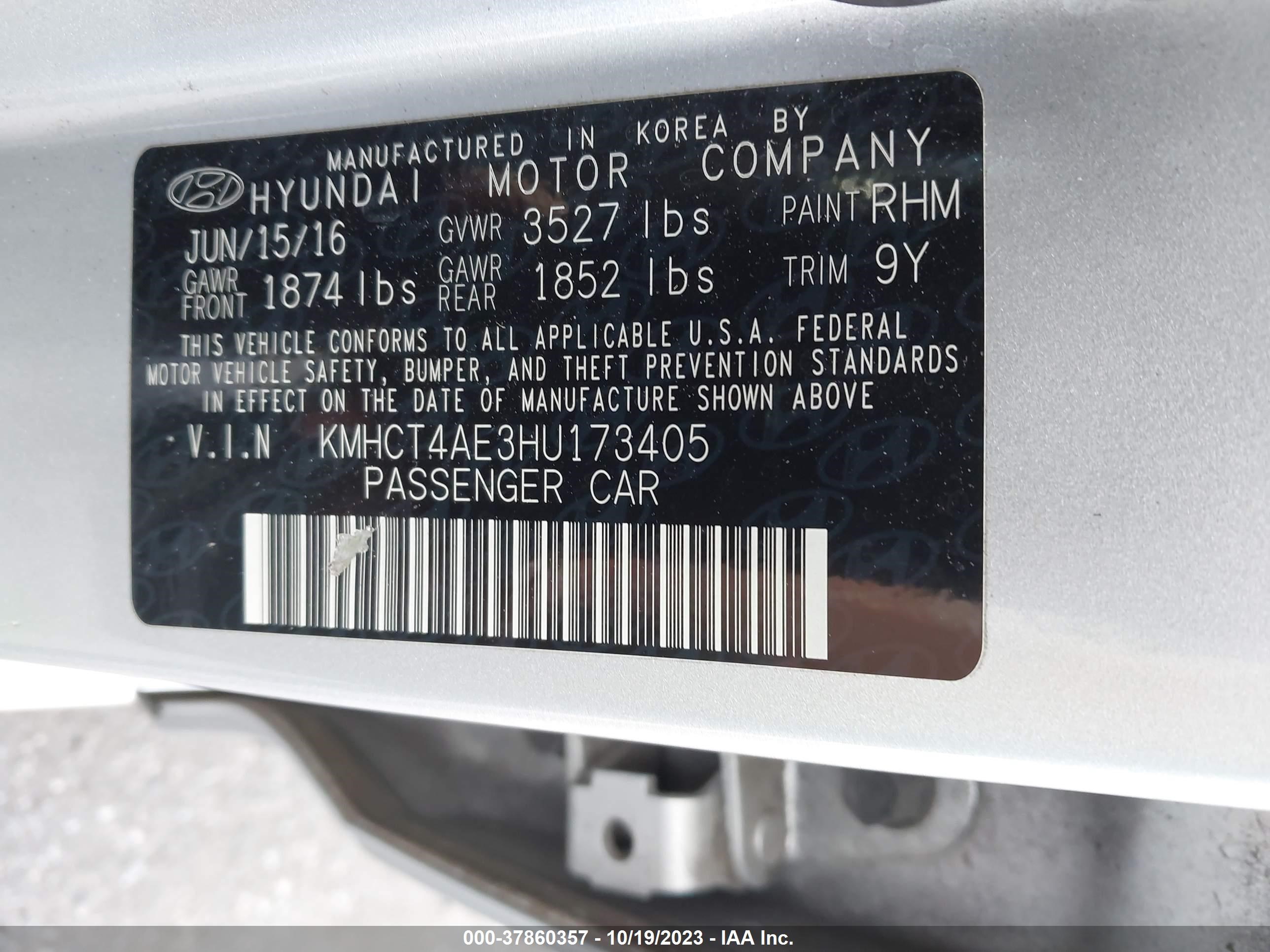 Photo 8 VIN: KMHCT4AE3HU173405 - HYUNDAI ACCENT 