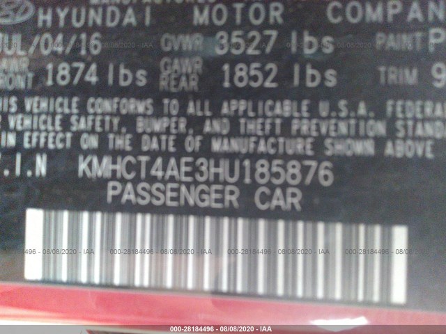 Photo 8 VIN: KMHCT4AE3HU185876 - HYUNDAI ACCENT 