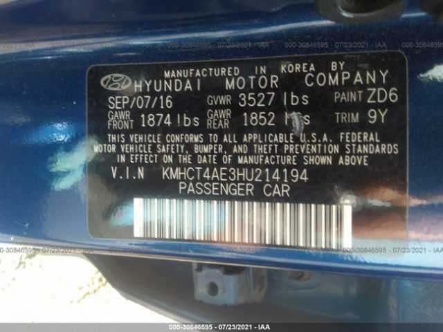 Photo 8 VIN: KMHCT4AE3HU214194 - HYUNDAI ACCENT 