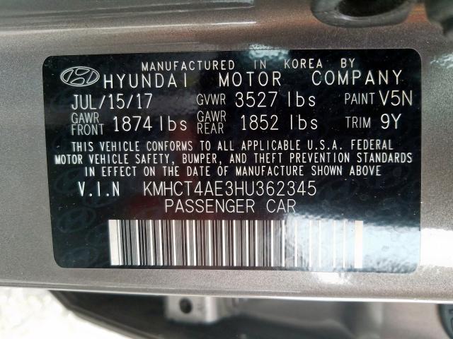 Photo 9 VIN: KMHCT4AE3HU362345 - HYUNDAI ACCENT SE 