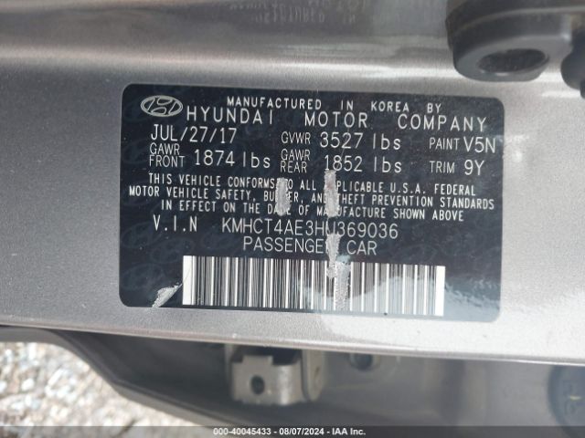 Photo 8 VIN: KMHCT4AE3HU369036 - HYUNDAI ACCENT 