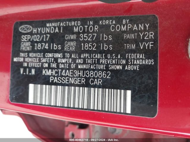 Photo 8 VIN: KMHCT4AE3HU380862 - HYUNDAI ACCENT 