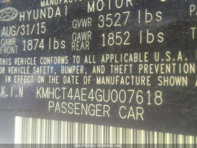 Photo 8 VIN: KMHCT4AE4GU007618 - HYUNDAI ACCENT 