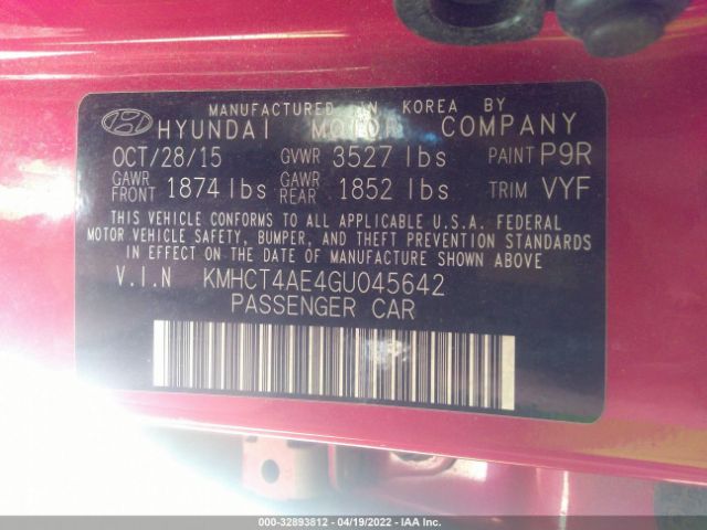 Photo 8 VIN: KMHCT4AE4GU045642 - HYUNDAI ACCENT 