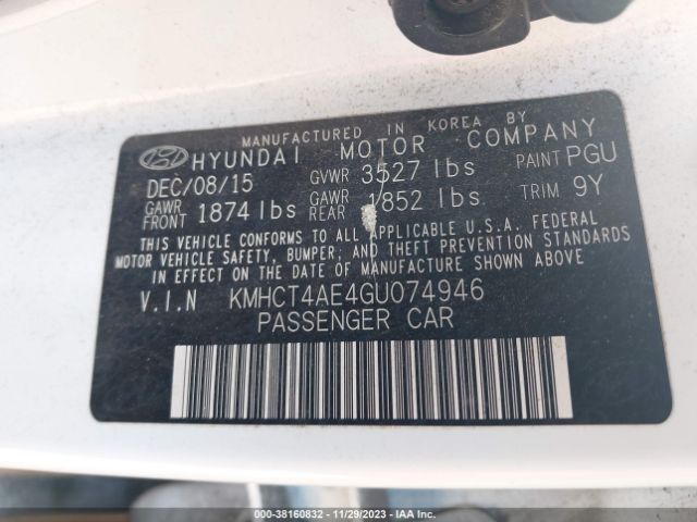 Photo 8 VIN: KMHCT4AE4GU074946 - HYUNDAI ACCENT 