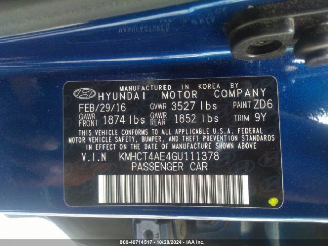 Photo 8 VIN: KMHCT4AE4GU111378 - HYUNDAI ACCENT 