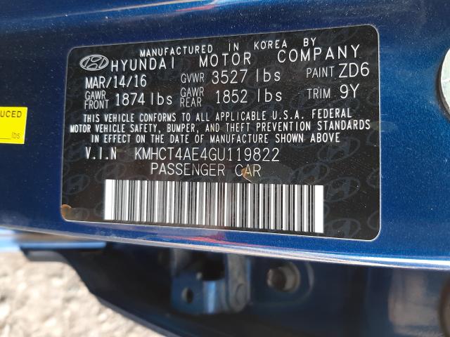 Photo 9 VIN: KMHCT4AE4GU119822 - HYUNDAI ACCENT SE 