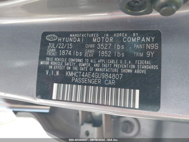 Photo 8 VIN: KMHCT4AE4GU984807 - HYUNDAI ACCENT 