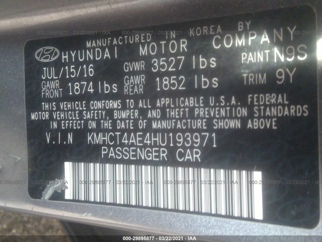 Photo 8 VIN: KMHCT4AE4HU193971 - HYUNDAI ACCENT 