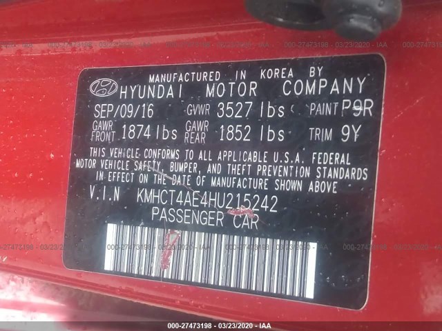 Photo 8 VIN: KMHCT4AE4HU215242 - HYUNDAI ACCENT 