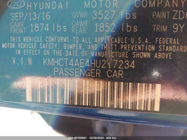 Photo 8 VIN: KMHCT4AE4HU217234 - HYUNDAI ACCENT 