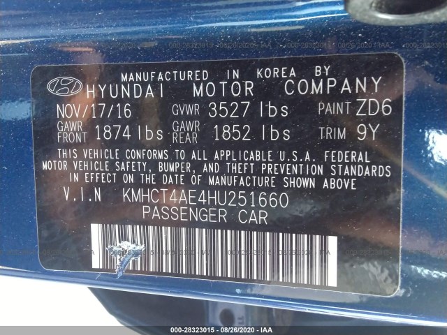 Photo 8 VIN: KMHCT4AE4HU251660 - HYUNDAI ACCENT 