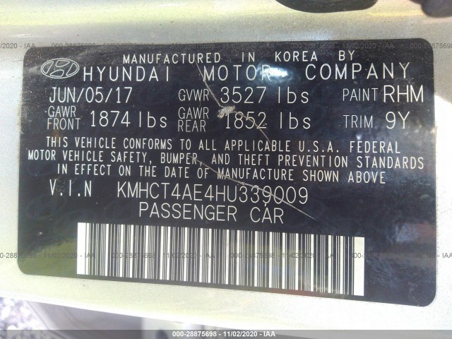 Photo 8 VIN: KMHCT4AE4HU339009 - HYUNDAI ACCENT 